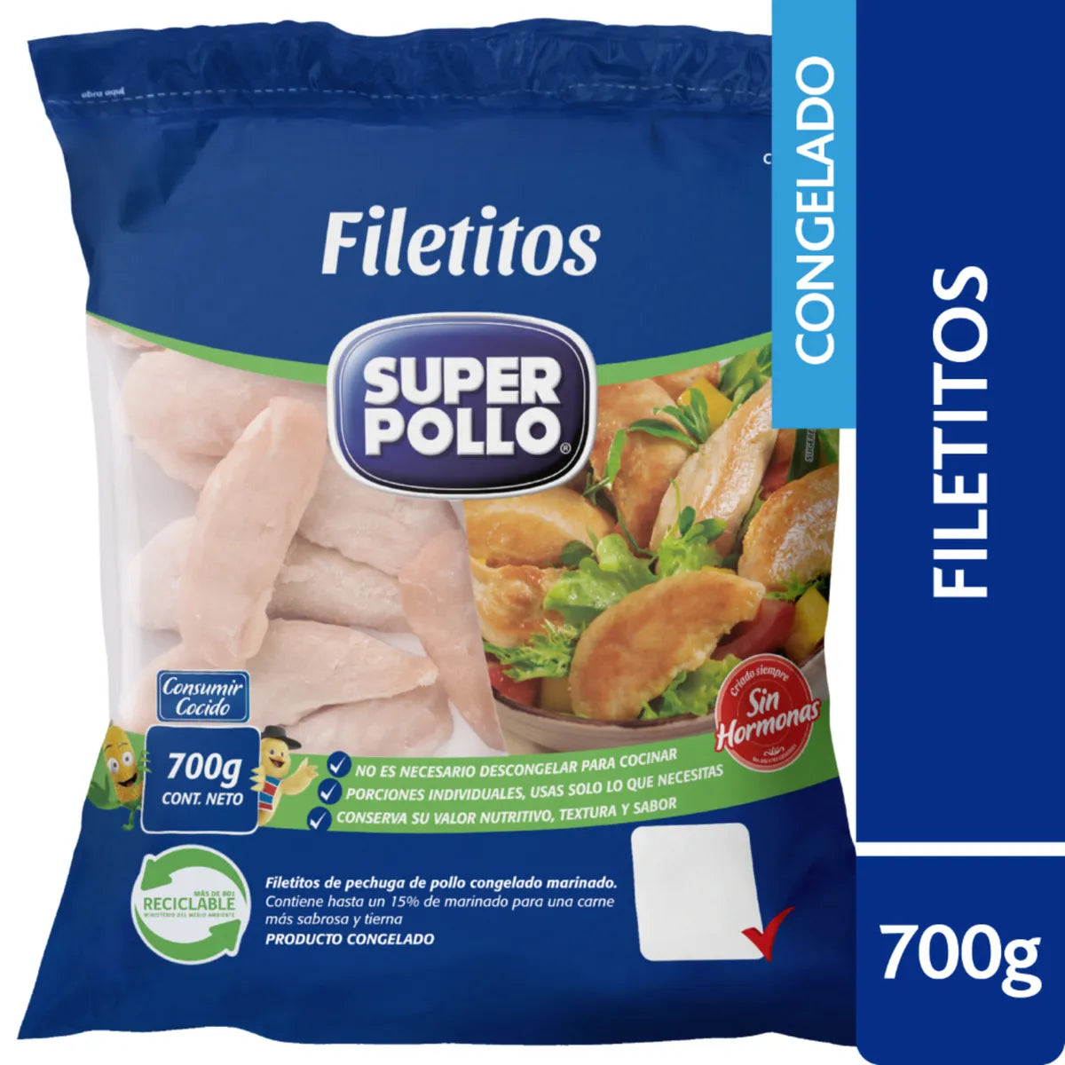 Filetitos de Pechuga de Pollo Congelado Super Pollo 700 g