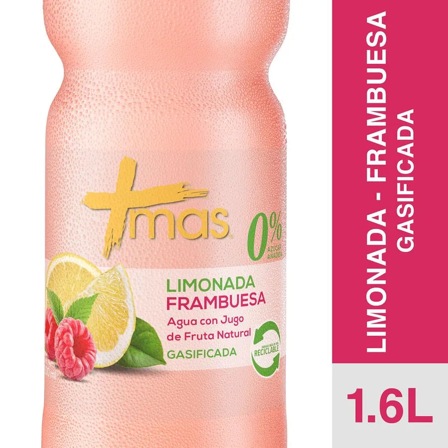 Agua Saborizada +Mas Limonada Frambuesa Gasificada 1.6 L